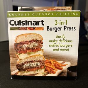 Cuisinart 3-in-1 Stuffed Burger Press Gourmet Outdoor Grill Tools NEW OPEN BOX